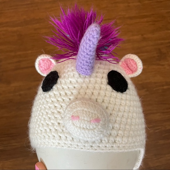 CROCHET RAINBOW UNICORN HAT knit toddler child girl kid photo prop costume 20” - Picture 7 of 8